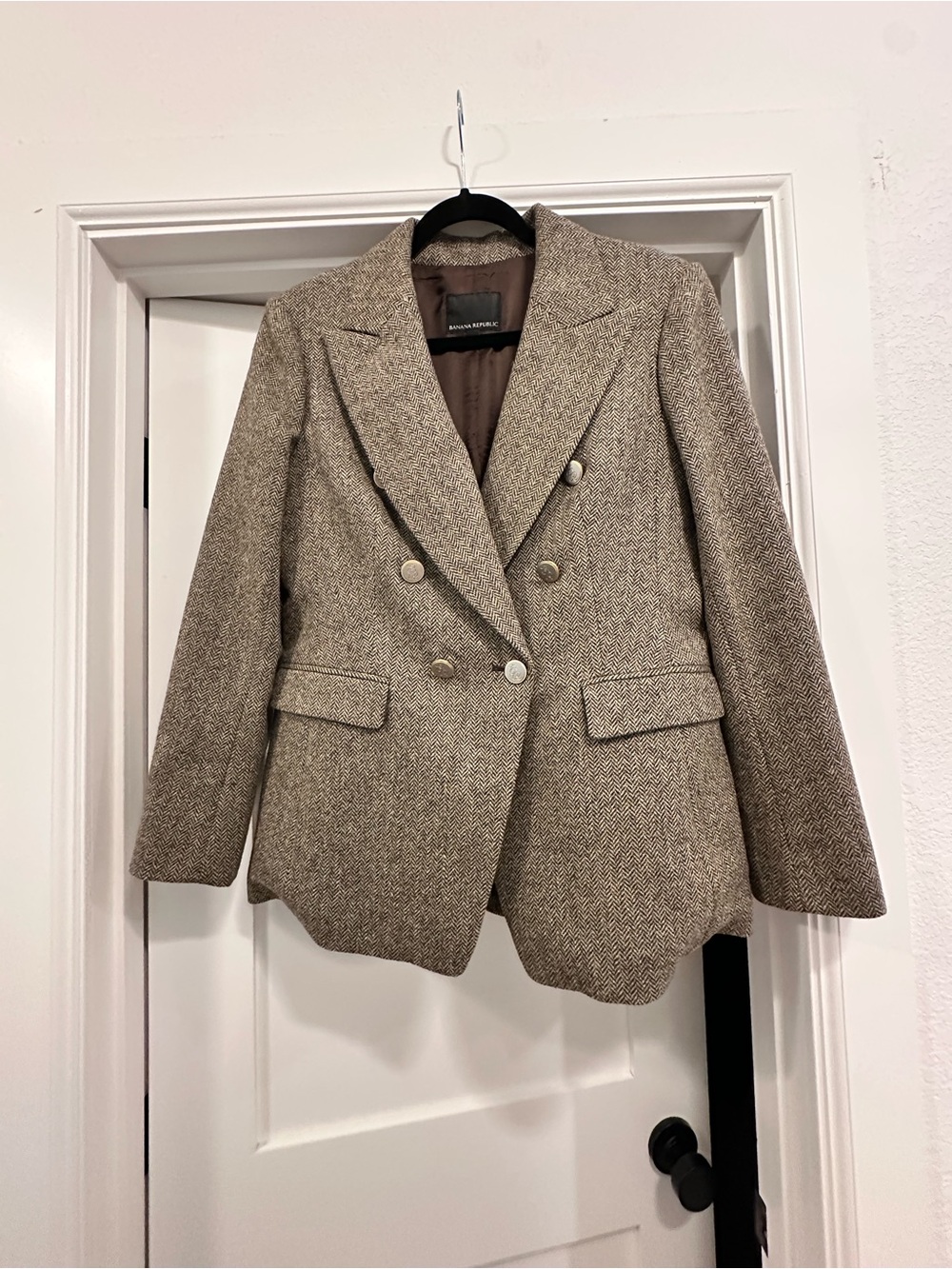 Banana Republic Women's Double-Breasted Tweed Blazer - Beige Brown